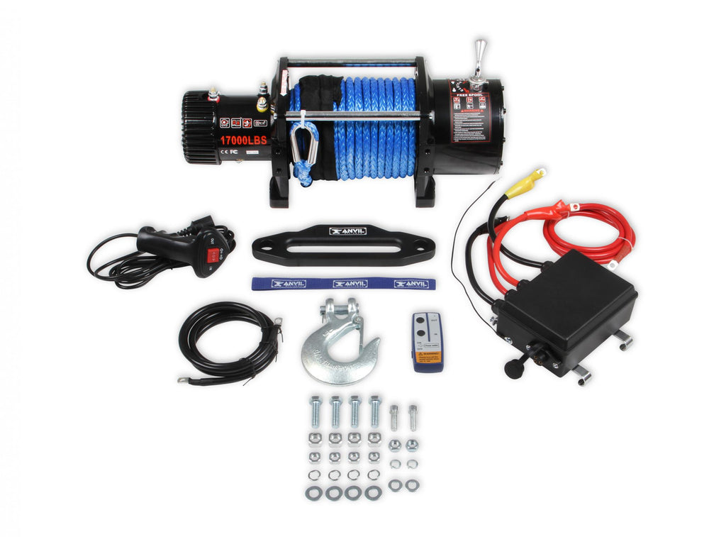 17,000 Lb 12 Volt Electric Winch with Synthetic Rope and Aluminum Fairlead Anvil Off-Road