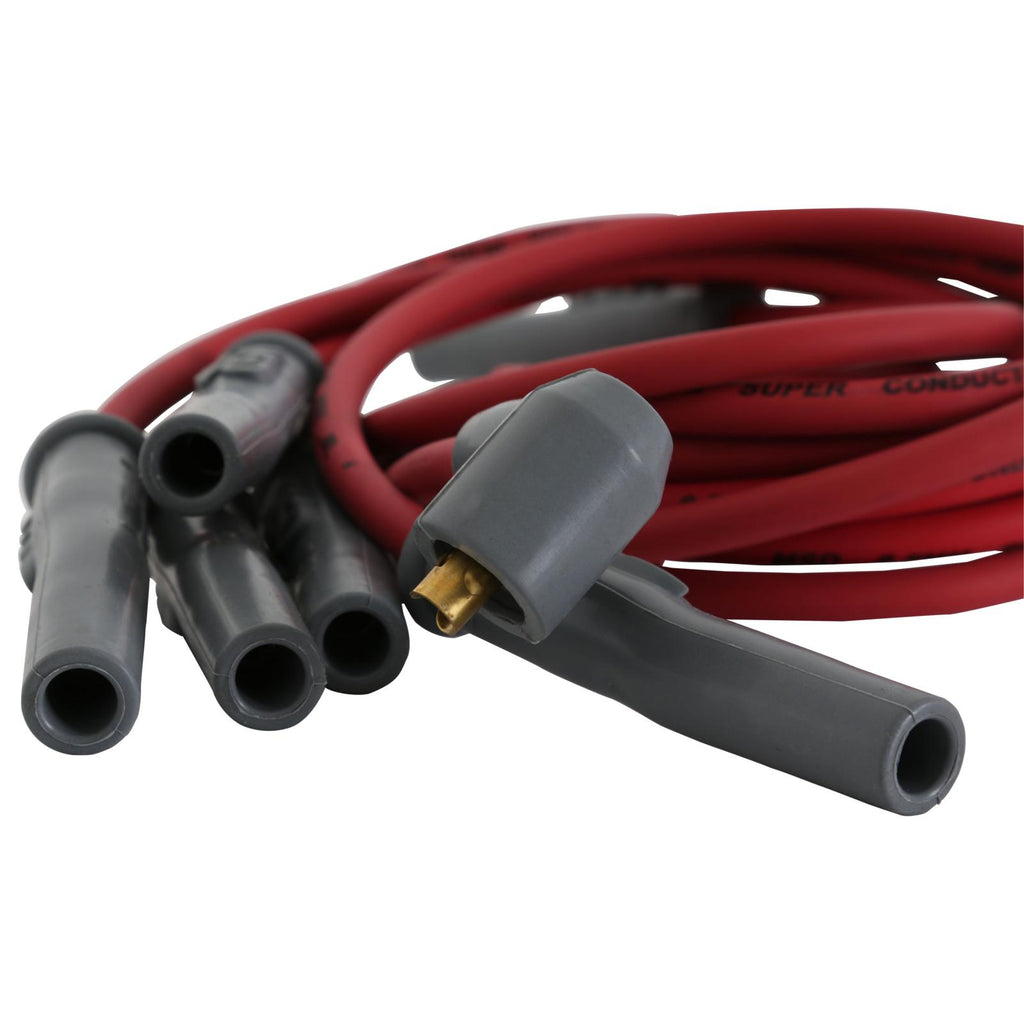 Super Conductor Spark Plug Wire Set Chrysler 318-360, Socket For Use On Chrylser 318-360 Engines With Socket Boots, Red Jacket MSD Ignition
