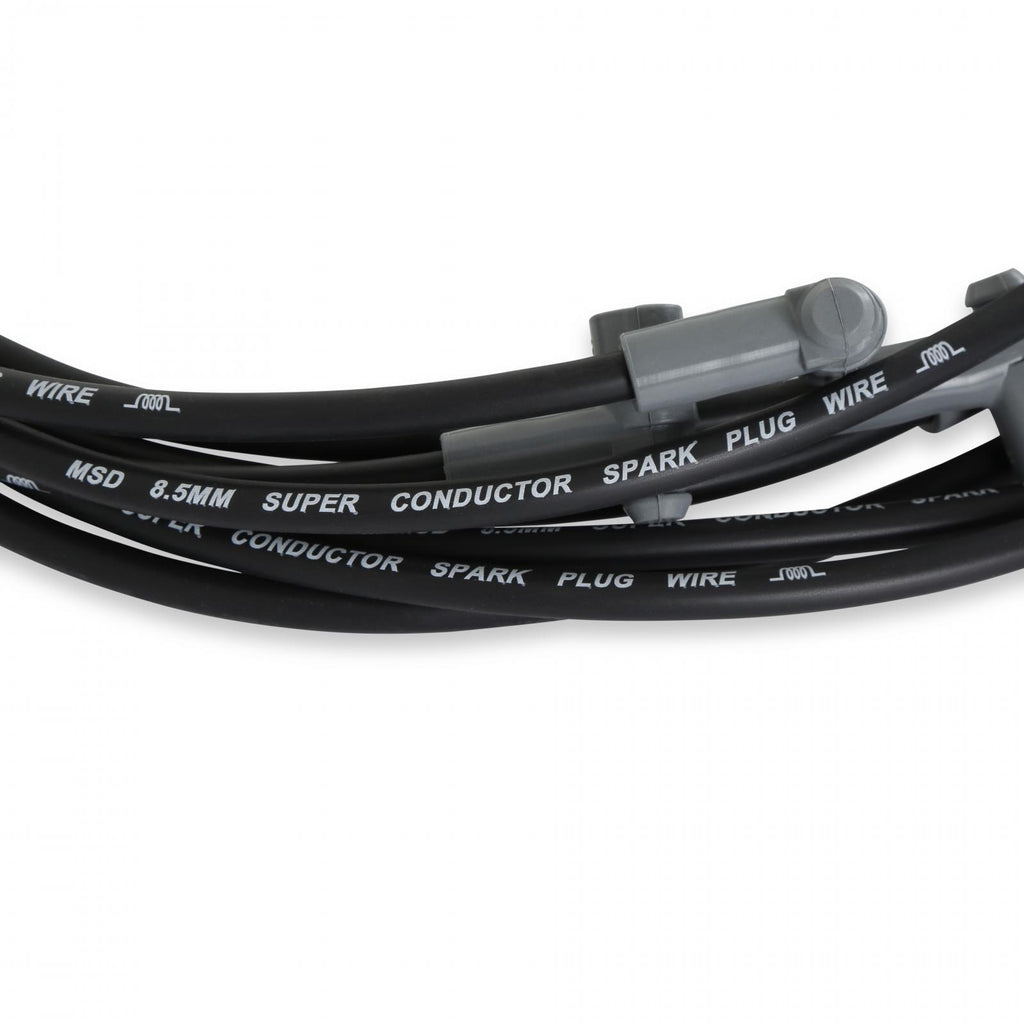 8.5Mm Super Conductor Wire Set For Sbc Sprintcar, Close Fit, In Black Features A Helically-Wound Copper Alloy Conductor Which Has Only 40 50 Ohms Of Resistance Per Foot MSD Ignition