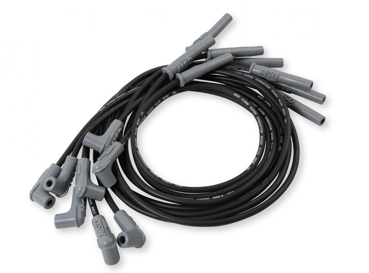 Universal Super Conductor Spark Plug Wire Set LS Engines For GM Gen-Iii Engines Such As The LS1, 3, Or 6, These Wires Are Perfect When You Relocate The Coils. Both 90 Degree And Multi-Angle Boots Are Pre-Crimped MSD Ignition