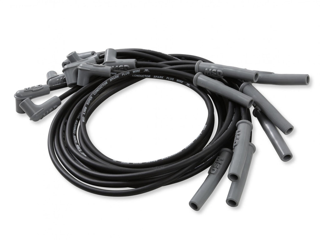 Universal Super Conductor Spark Plug Wire Set LS Engines For GM Gen-Iii Engines Such As The LS1, 3, Or 6, These Wires Are Perfect When You Relocate The Coils. Both 90 Degree And Multi-Angle Boots Are Pre-Crimped MSD Ignition