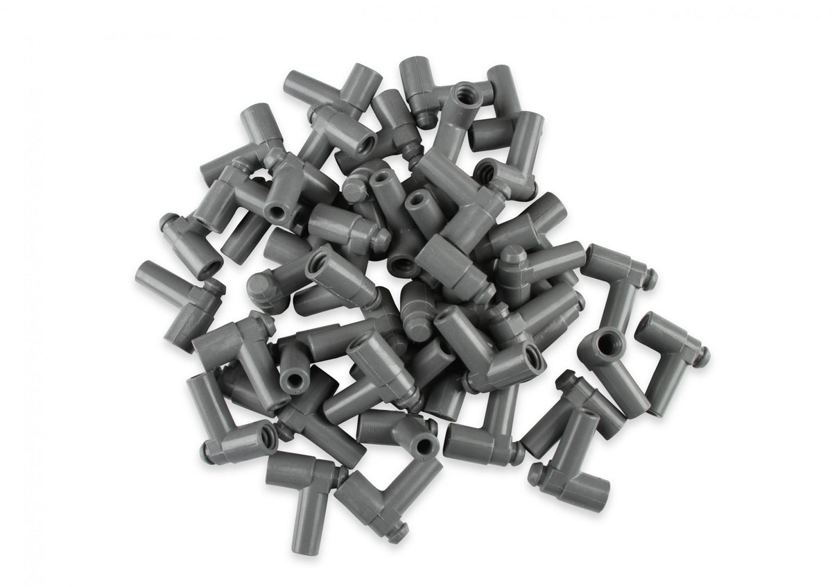 Boots, 90 Degree Nipple, GM Hei, 50Ea Spark Plug Boots, 90 Degree With GM Hei Nipple, Gray Silicone, 50Ea MSD Ignition