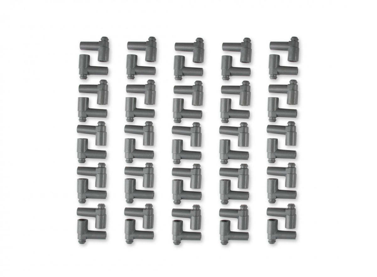 Boots, 90 Degree Nipple, GM Hei, 50Ea Spark Plug Boots, 90 Degree With GM Hei Nipple, Gray Silicone, 50Ea MSD Ignition