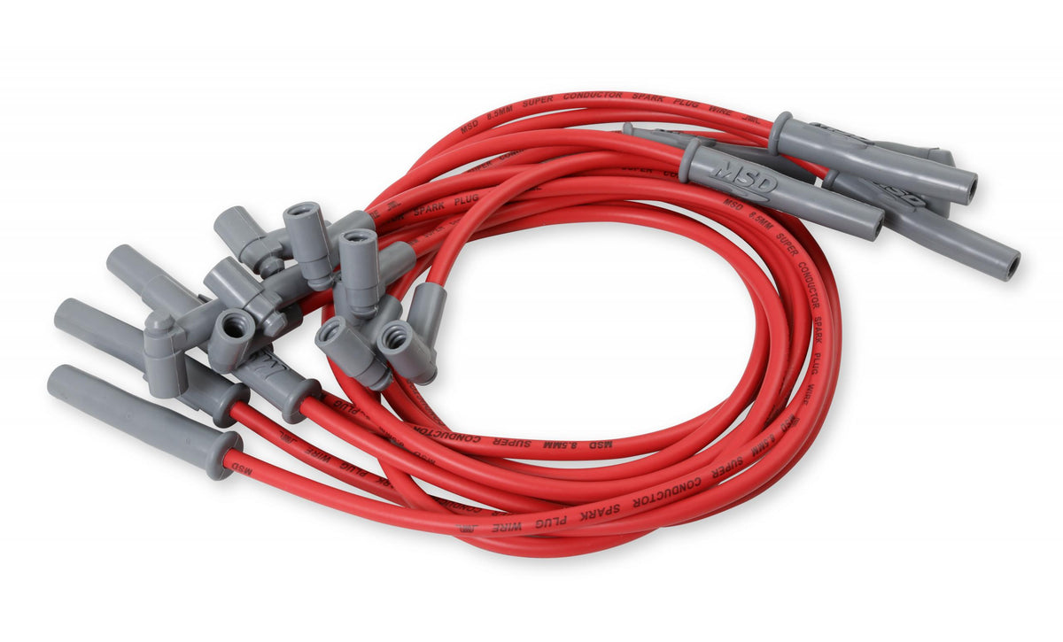 Super Conductor Spark Plug Wire Set Chevy 366-454 W/Hei Cap For Use With Chevy 366-454 With Hei Cap, Red Jacket MSD Ignition