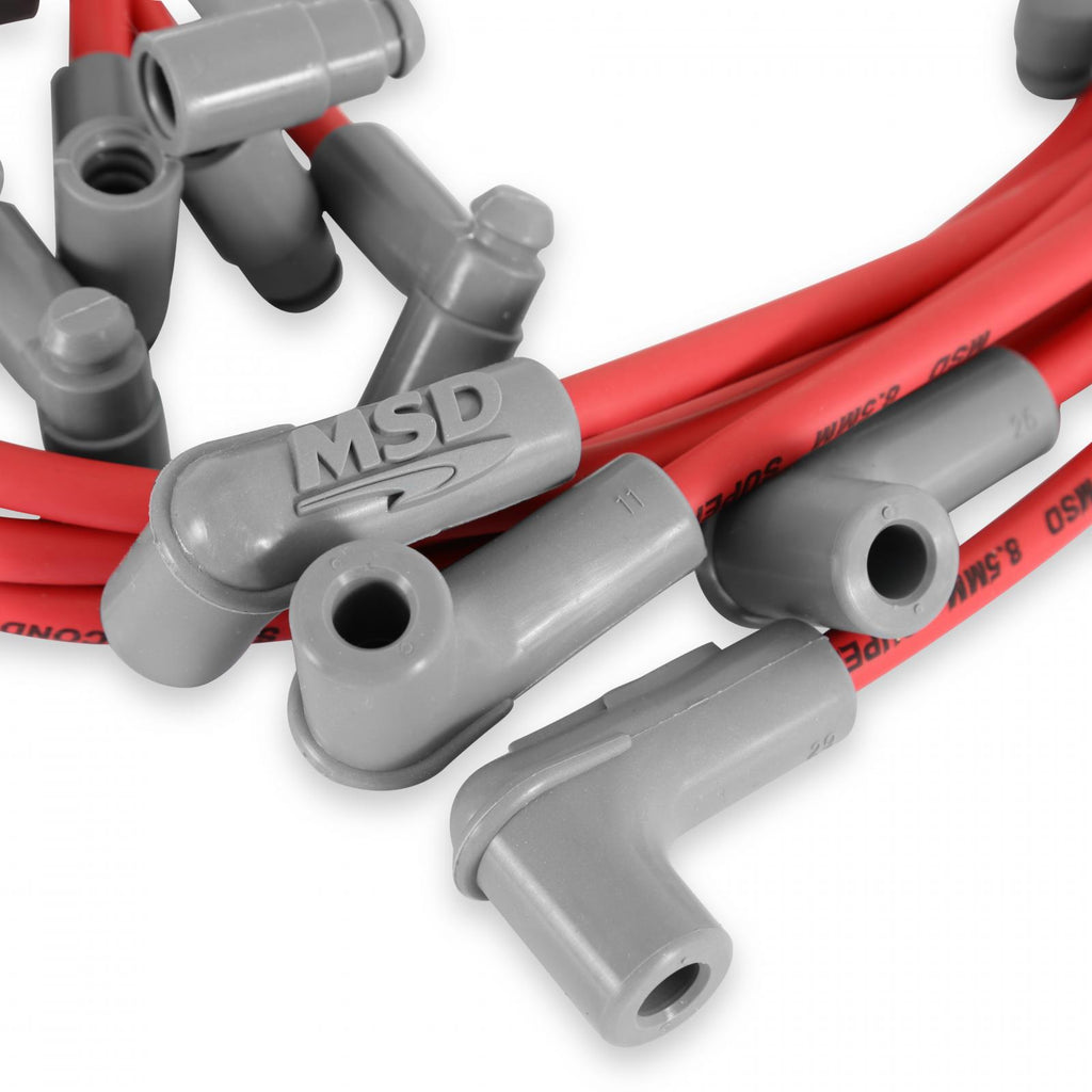 Super Conductor Spark Plug Wire Set Small Block Chevy W/Hei Cap For Use On Chevy Small Block With Hei, Red Jacket MSD Ignition