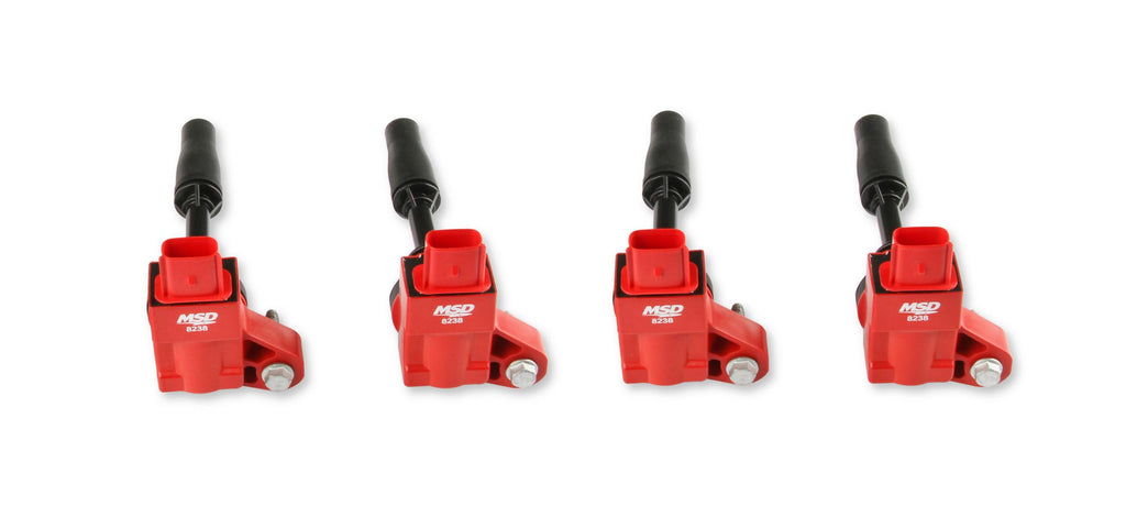 MSD Ignition Coil Blaster Series GM 4-Cyl Engines Red 4-Pack 2013-Present GM Vehicles 2.0L Turbo/2.5L Non-Turbo 4-Cylinder MSD Ignition