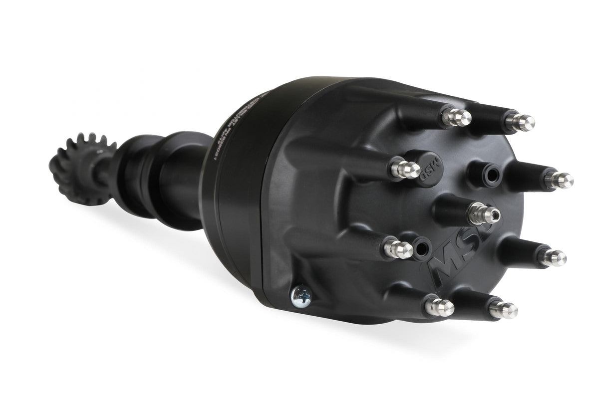 MSD Black Distributor, Ford, 351C-460, Ready-To-Run, Steel Gear MSD'S Black Distributor With Small Diameter Cap And Ready To Run W/Vacuum Advance And Steel Gear, No Ignition Box Needed MSD Ignition