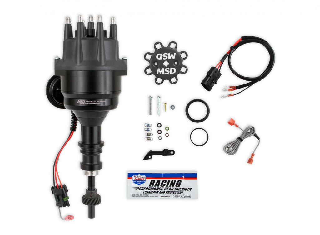 MSD Black Distributor, Ford 289/302, Ready-To-Run, Steel Gear MSD'S Black Distributor With Small Diameter And Ready To Run W/Vacuum Advance And Steel Gear, No Ignition Box Needed MSD Ignition