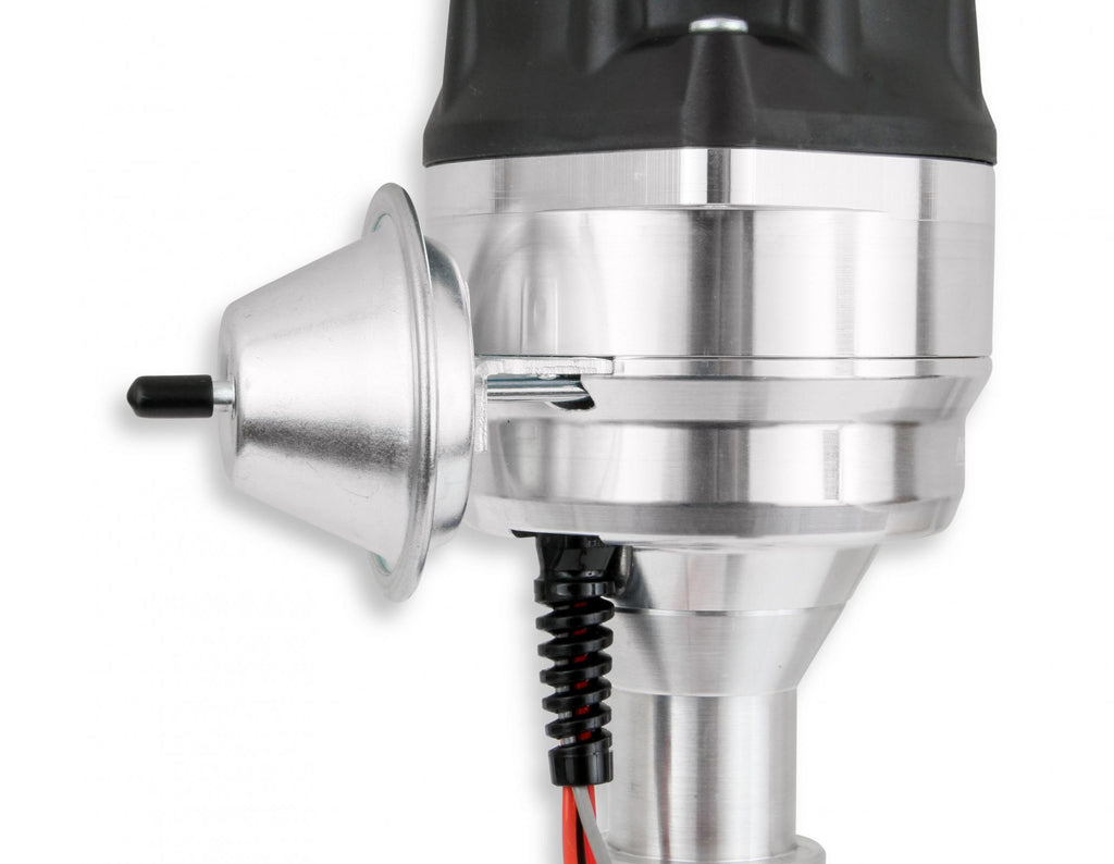 Distributor, Ford 289/302, Ready-To-Run, Black Cap, Steel Gear MSD'S Pro-Billet Distributor With Small Diameter Black Cap And Ready To Run W/Vacuum Advance And Steel Gear, No Ignition Box Needed MSD Ignition