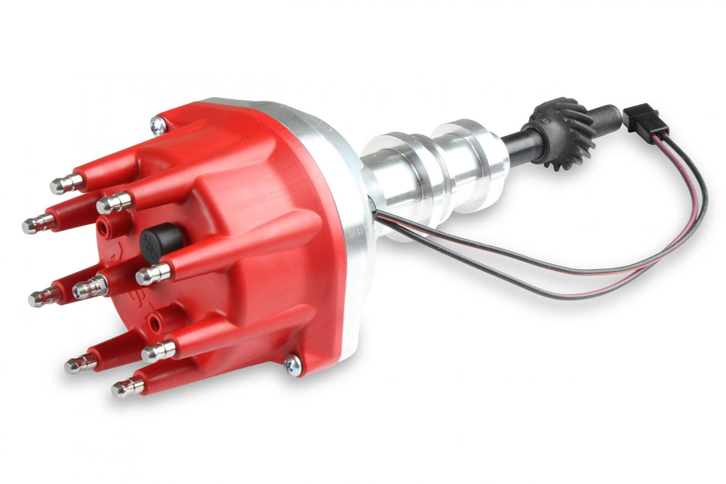 Distributor, Ford 351W/Steel Gear/Holley Hi-Ram MSD'S Pro-Billet Small Diameter Distributor W/Red Cap And Steel Gear, Requires The Use Of MSD 6, 7, 8 Series Ignition And Designed To Fit Holley 351W Hi-Ram Carburetor Intake Manifolds MSD Ignition