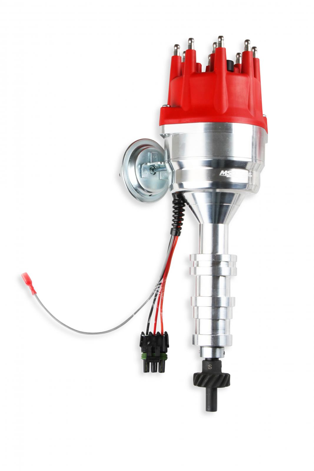 MSD Distributor, Ford Fe, Ready-To-Run, Steel Gear MSD'S Pro-Billet Distributor With Small Diameter Red Cap And Ready To Run W/Vacuum Advance And Steel Gear, No Ignition Box Needed MSD Ignition