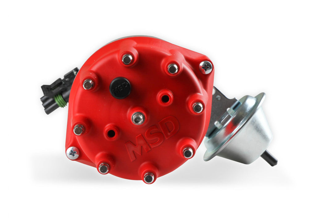 MSD Distributor, Ford Fe, Ready-To-Run, Steel Gear MSD'S Pro-Billet Distributor With Small Diameter Red Cap And Ready To Run W/Vacuum Advance And Steel Gear, No Ignition Box Needed MSD Ignition