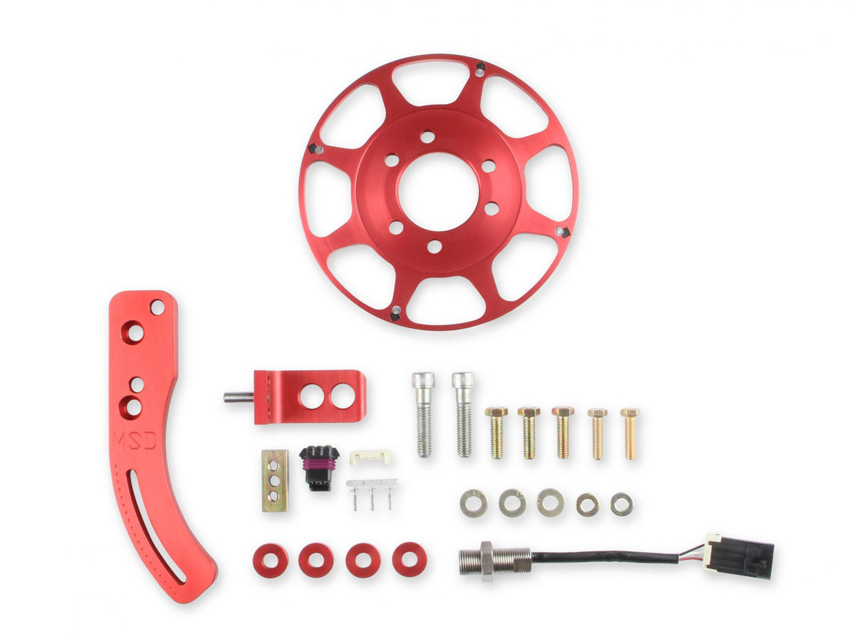 MSD Crank Trigger Wheel Kit Flying Magnet Hall-Effect Bbc 8 In. Big Block Chevy Crank Trigger Kit 8 In. Wheel/Hall-Effect Sensor/Adjustable Timing Pointer Red MSD Ignition
