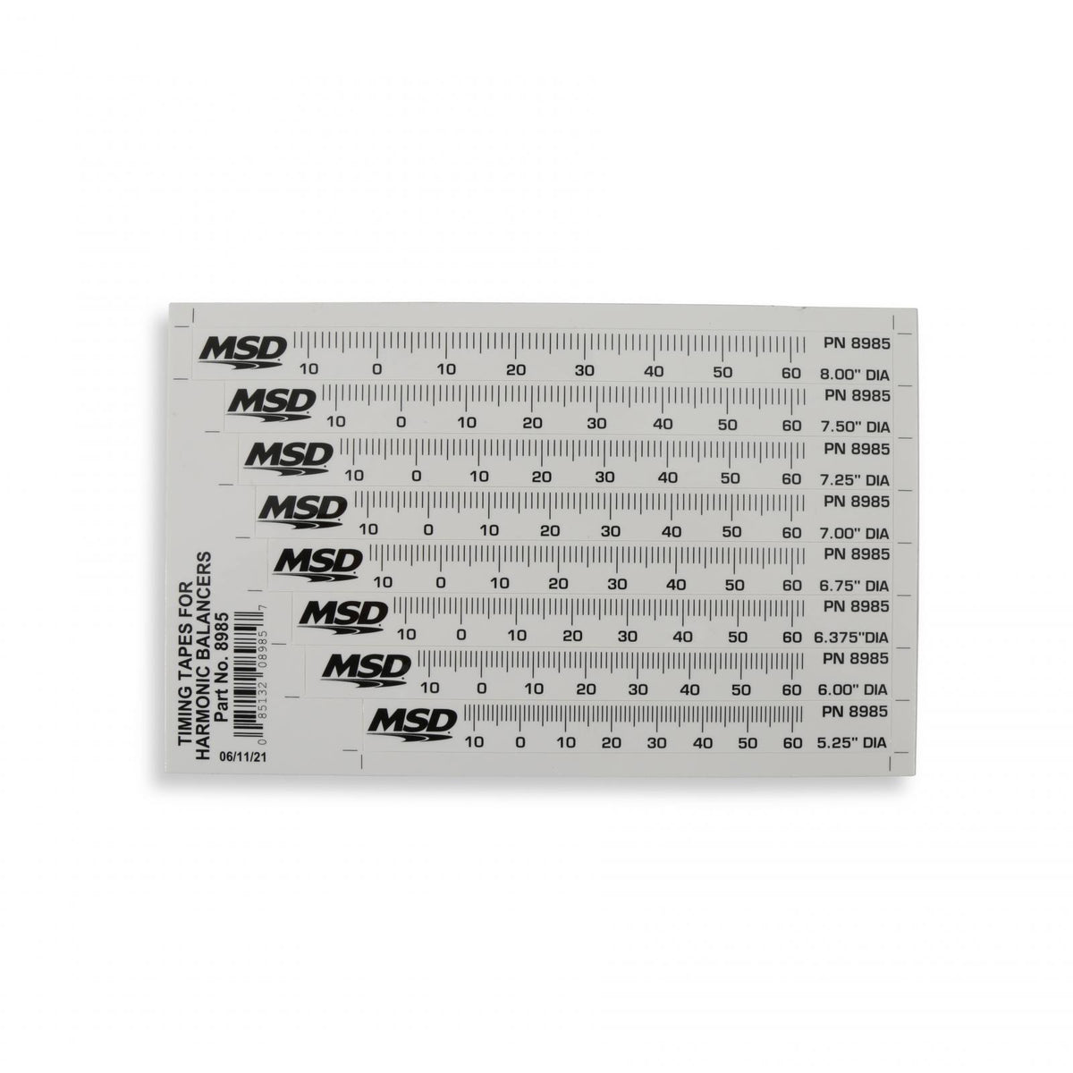 MSD Timing Tape Harmonic Balancer 5.25 Inch To 8.00 Set Of 8 Multiple Sizes 1 Degree Increments From 14 Degrees Atdc 64 Degrees Btdc MSD Ignition