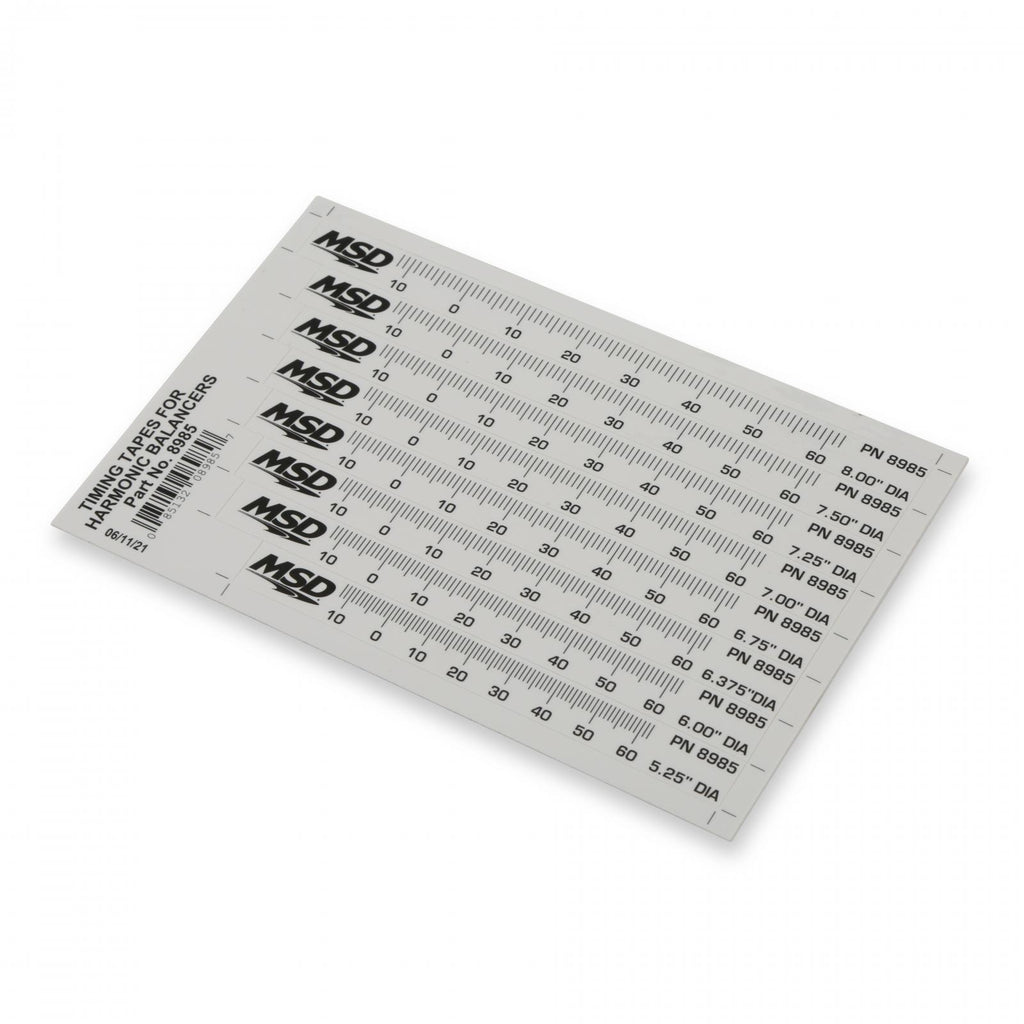 MSD Timing Tape Harmonic Balancer 5.25 Inch To 8.00 Set Of 8 Multiple Sizes 1 Degree Increments From 14 Degrees Atdc 64 Degrees Btdc MSD Ignition