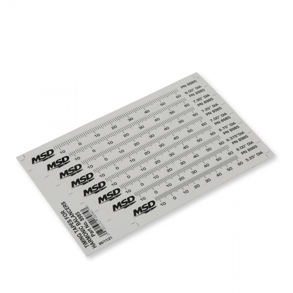 MSD Timing Tape Harmonic Balancer 5.25 Inch To 8.00 Set Of 8 Multiple Sizes 1 Degree Increments From 14 Degrees Atdc 64 Degrees Btdc MSD Ignition