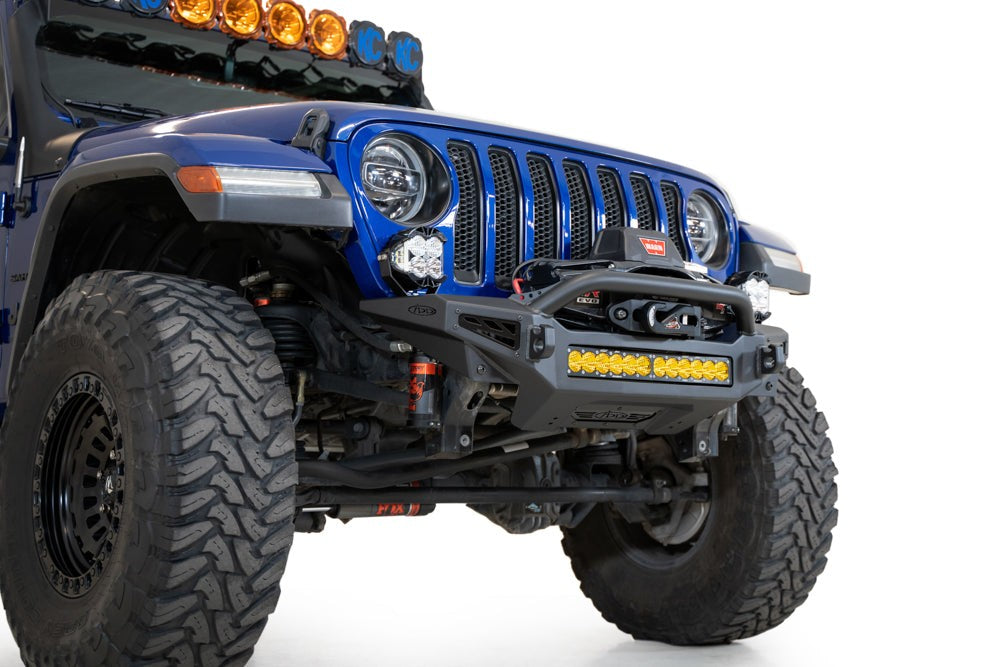 2018+ Jeep JL JLU JT Wrangler, Gladiator Rock Fight Front Bumper License Plate Bracket Addictive Desert Designs