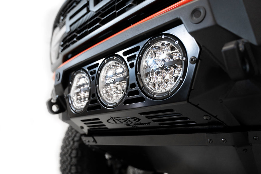 2022+ Ford Bronco Raptor Bomber Front Bumper Mounts for 3 rigid 360 6 Inch Lights Addictive Desert Designs