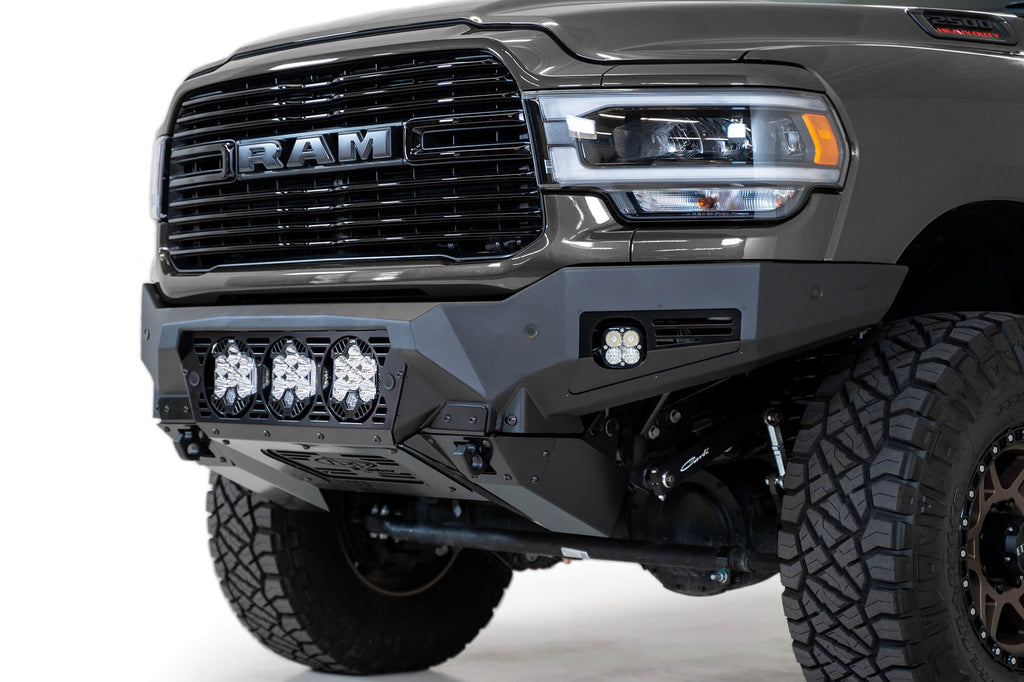 2019-2025 RAM 2500 3500 Bomber Front Bumper Mounts for three Baja Design's LP6 round lights Addictive Desert Designs