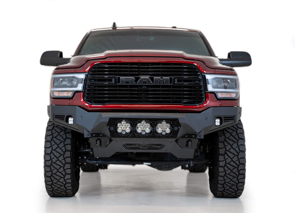 2019-2025 RAM 2500 3500 Bomber Front Bumper Mounts for three Baja Design's LP6 round lights Addictive Desert Designs