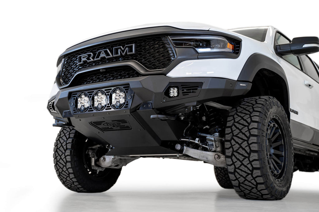 2021-2024 RAM 1500 TRX Bomber Front Bumper Mounts for 3 Baja Designs LP6 round lights Addictive Desert Designs