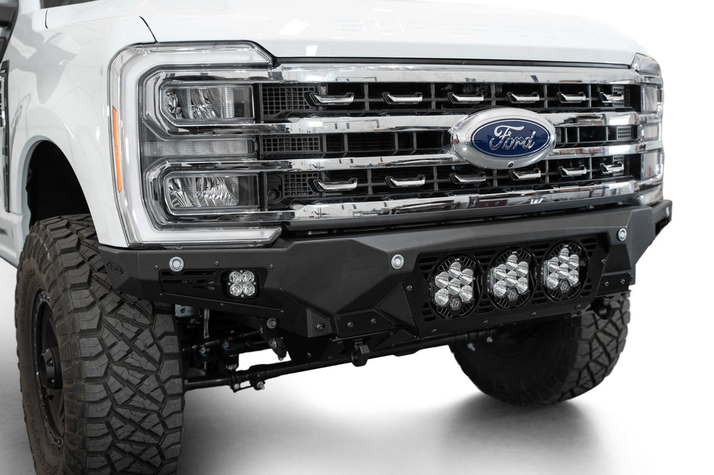 2023-2025 Ford Super Duty F-250 F-350 Bomber Front Bumper Recessed Mounts for 3 Baja Designs LP6 Lights in Center Addictive Desert Designs