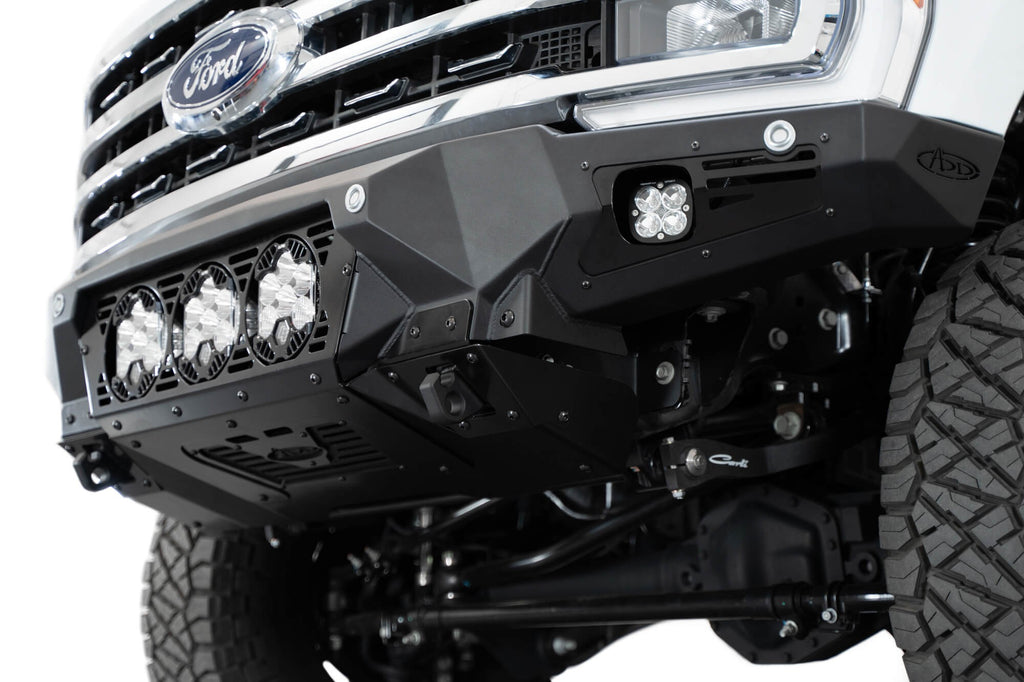 2023-2025 Ford Super Duty F-250 F-350 Bomber Front Bumper Recessed Mounts for 3 Baja Designs LP6 Lights in Center Addictive Desert Designs
